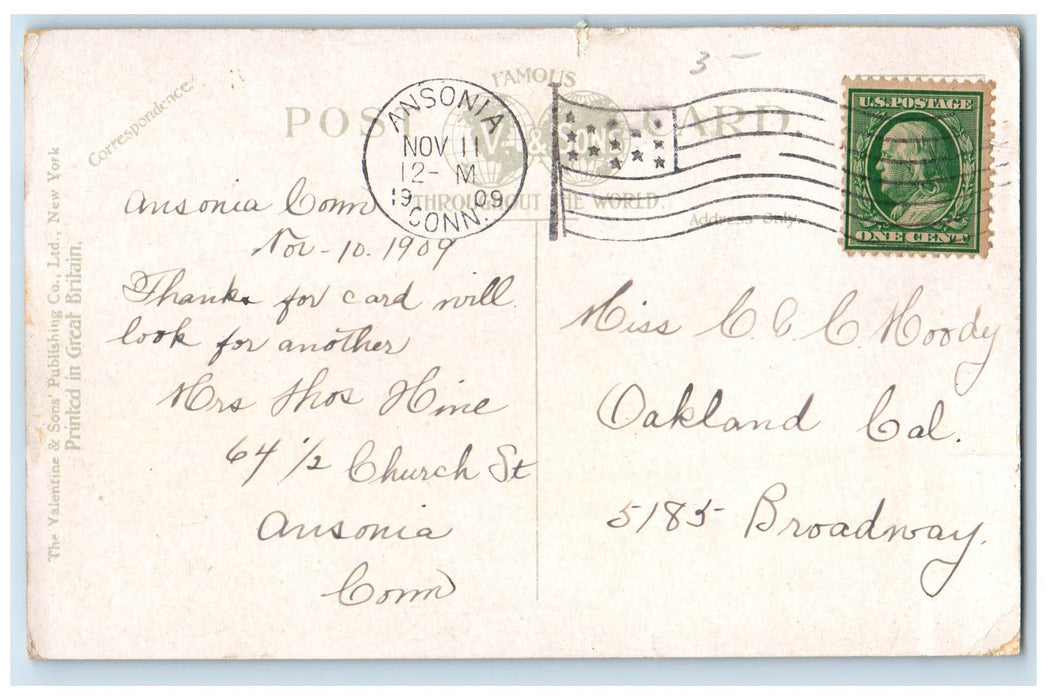 1909 High School Exterior Roadside Ansonia Connecticut CT Posted Trees Postcard