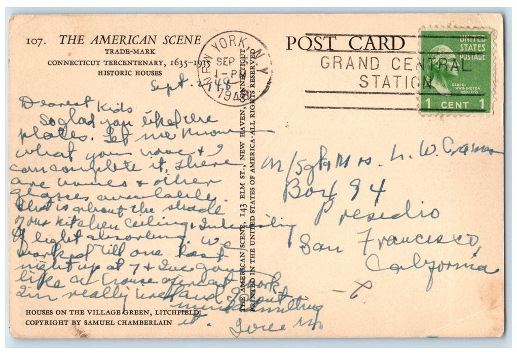 1948 Connecticut Tercentenary Historic Houses Exterior New Haven CT Postcard
