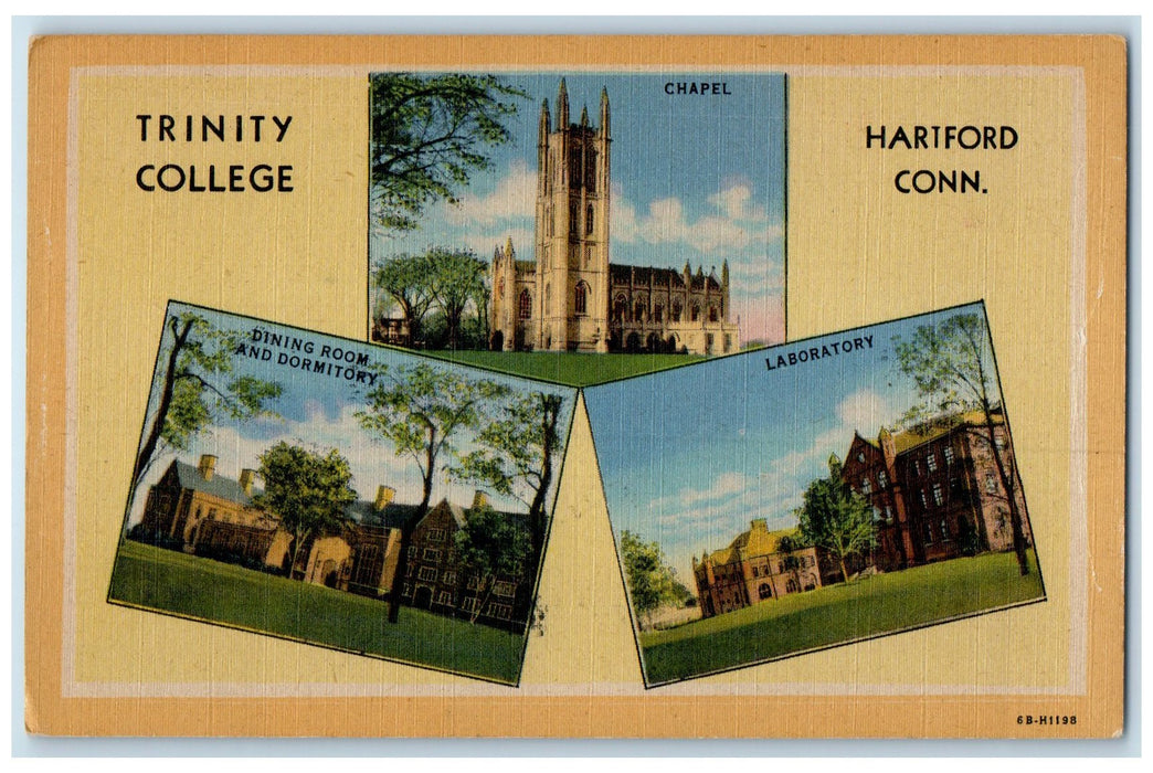 c1940s Trinity College Chapel Dormitory Laboratory Exterior Hartford CT Postcard