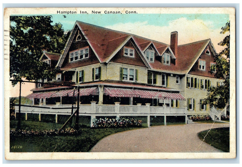 1929 Hampton Inn Exterior Flowers And Trees New Canaan Connecticut CT Postcard