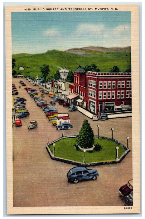 c1940 Public Square & Tennessee St Classic Car Murphy North Carolina NC Postcard