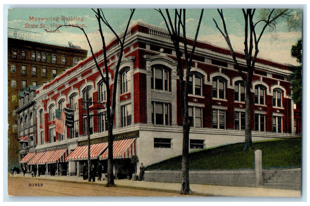 c1910's Manwaring Building State Street New London Connecticut CT Trees Postcard