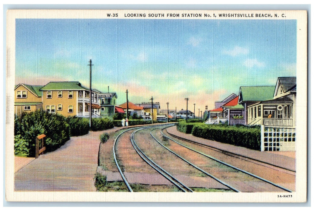 c1940's Looking South From Station Wrightsville Beach North Carolina NC Postcard