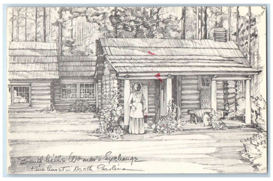 c1910 Sand Hills Woman's Exchange Woman Standing At Porch Pinehurst NC Postcard