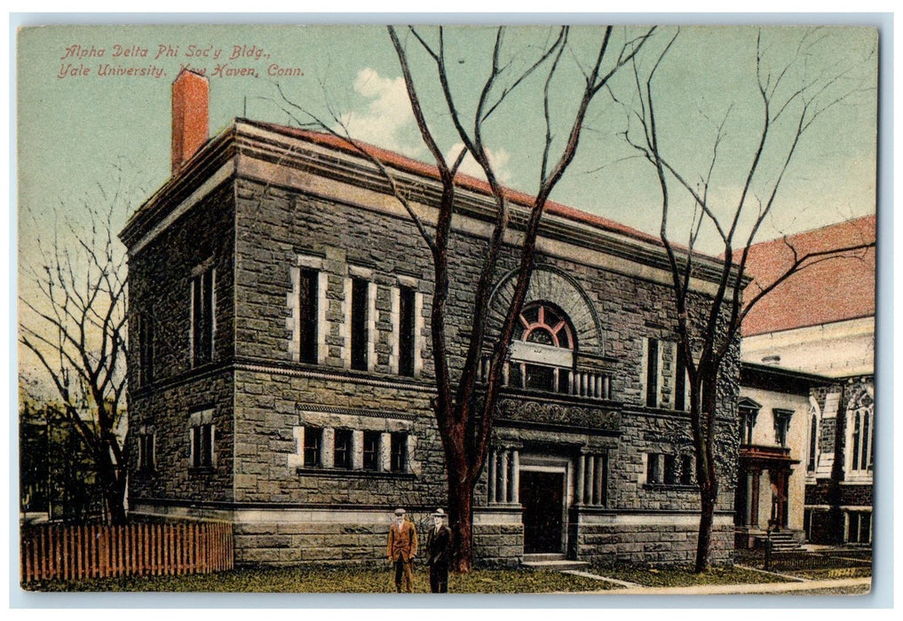c1910's Alpha Delta Phi Soc'y Bldg. Yale University New Haven CT Trees Postcard