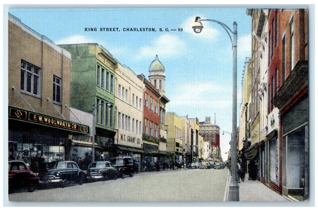 c1940's King Street Establishments Lamp Charleston South Carolina SC Postcard