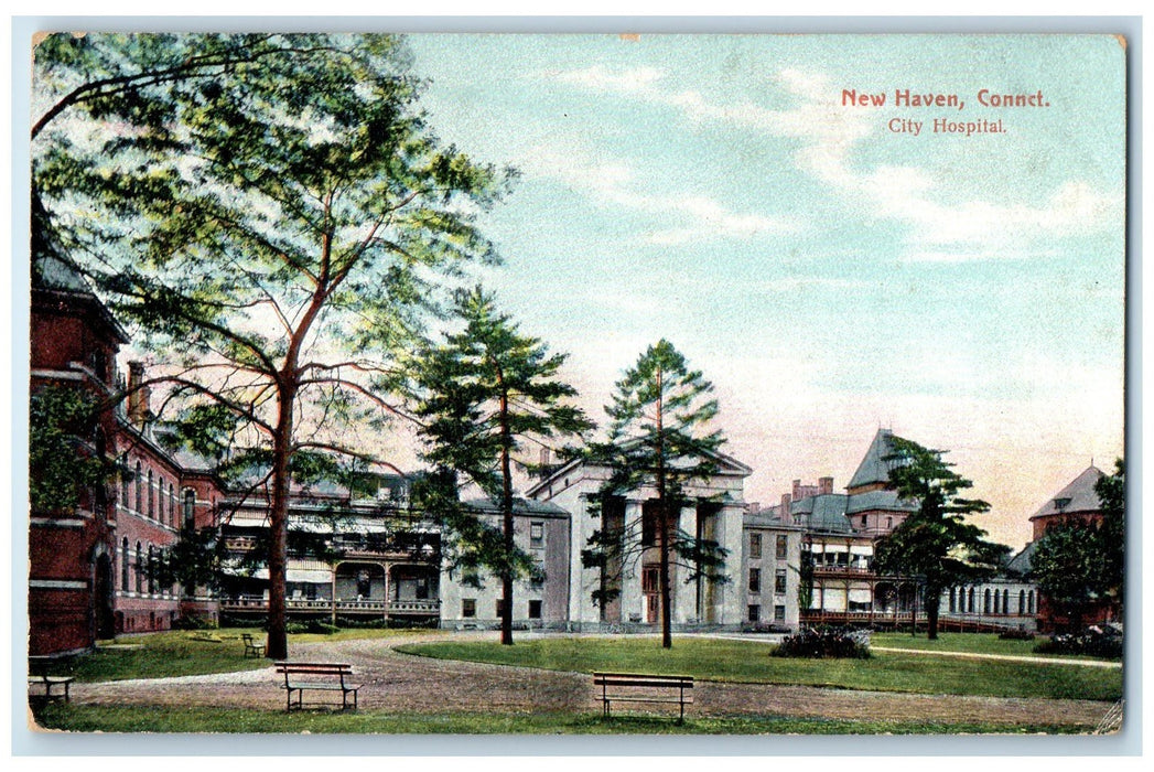 c1910's City Hospital Exterior Trees Scene New Haven Connecticut CT Postcard