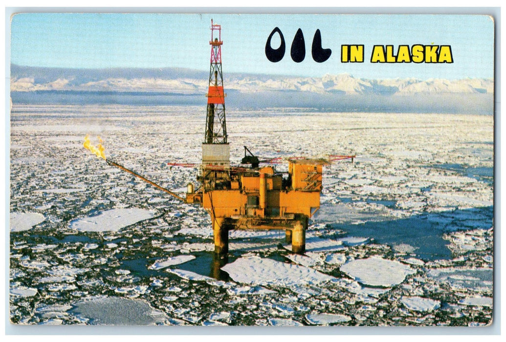 c1950's Oil Drilling In Cook Inlet Mountain Snowcapped Kenai Alaska AK Postcard