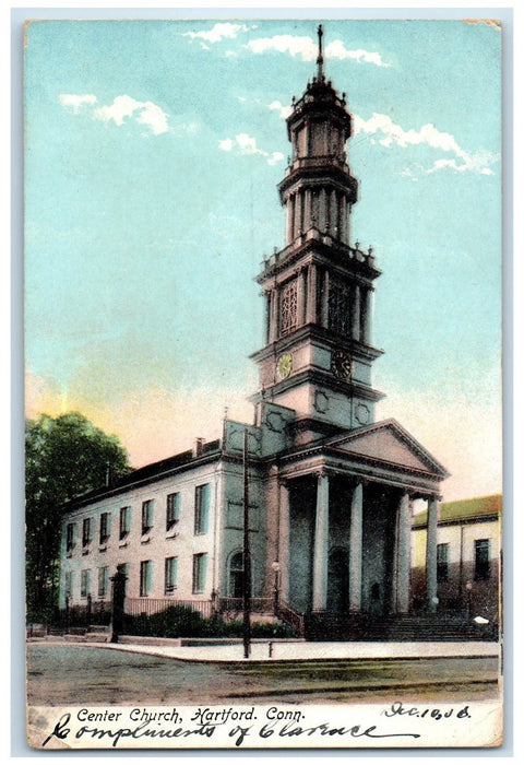 1906 Center Church Exterior Roadside Hartford Connecticut CT Trees Postcard