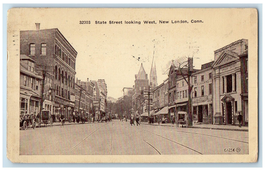 1910 Parade Looking West Carriages New London Connecticut CT Posted Postcard