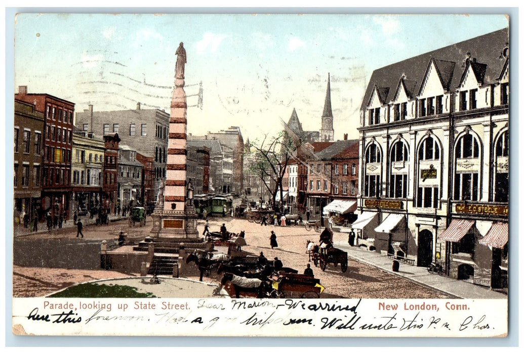 1907 Parade Looking Up State Street New London Connecticut CT Posted Postcard