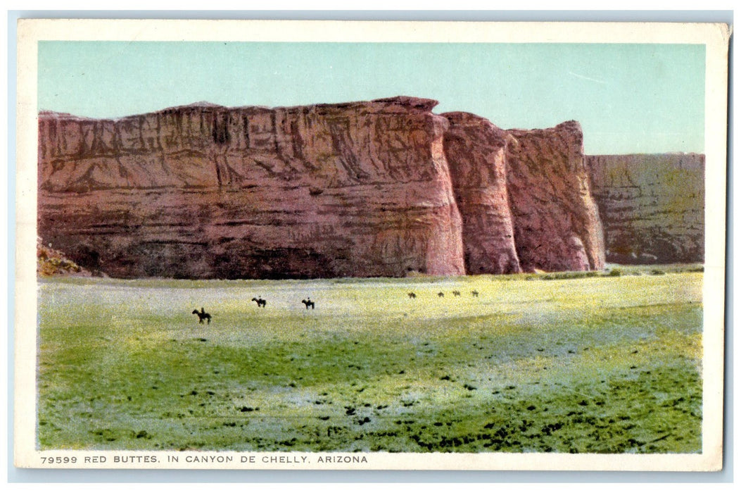 c1920's Red Buttes Rock Formation Horse Riding In Canyon De Chelly AR Postcard