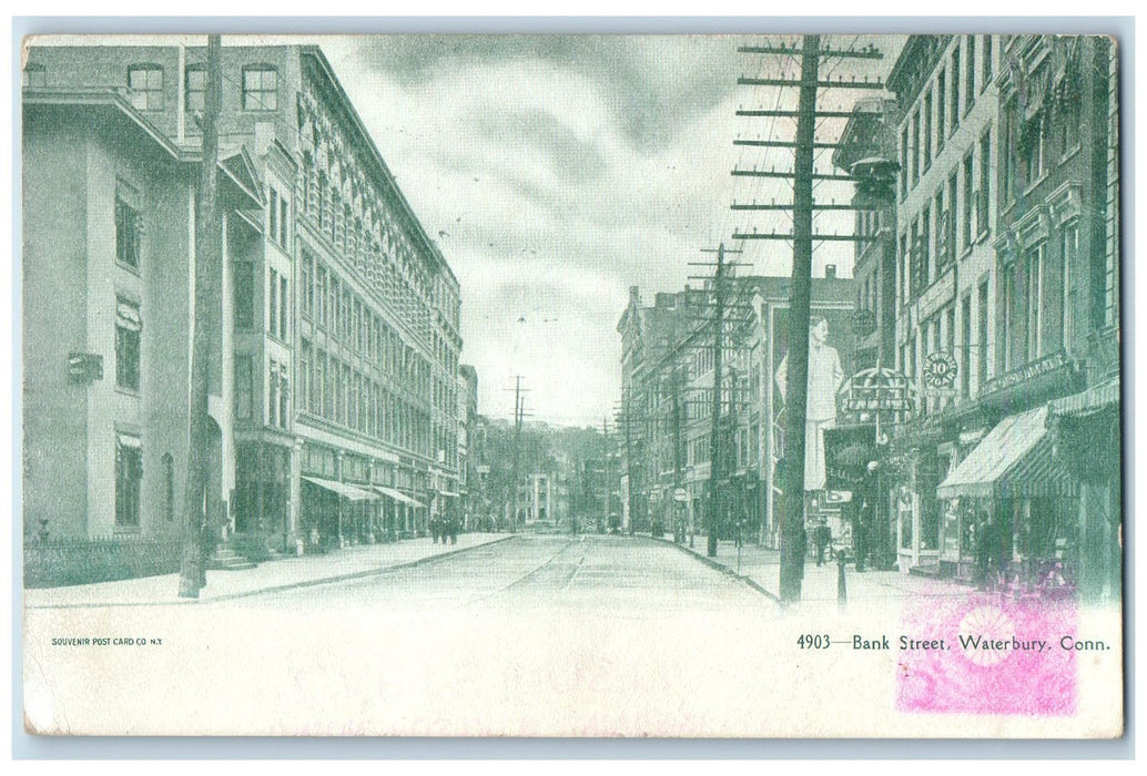 1910 Bank Street Buildings And Shops Waterbury Connecticut CT Posted Postcard