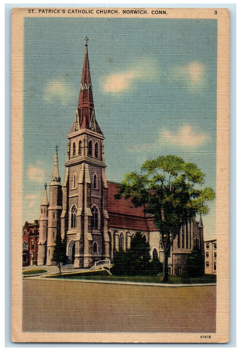 c1940's St. Patrick's Catholic Church Exterior Norwich Connecticut CT Postcard