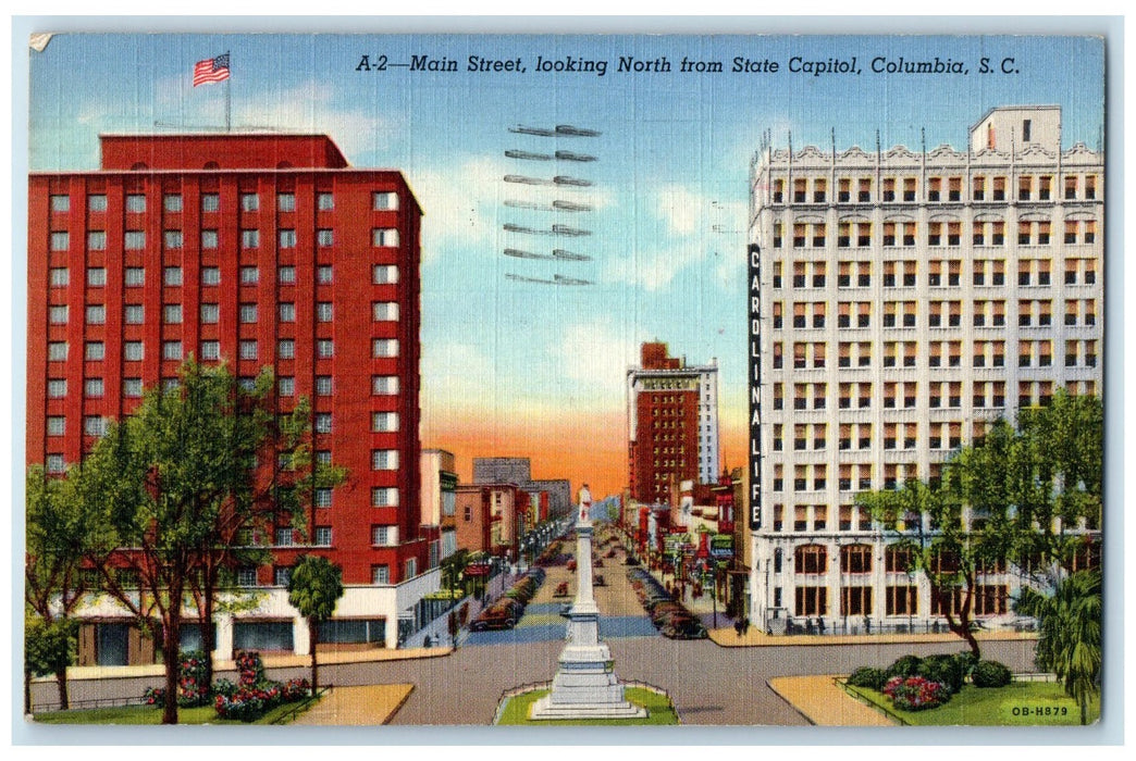 1944 Main Street State Capitol Classic Cars Columbia South Carolina SC Postcard