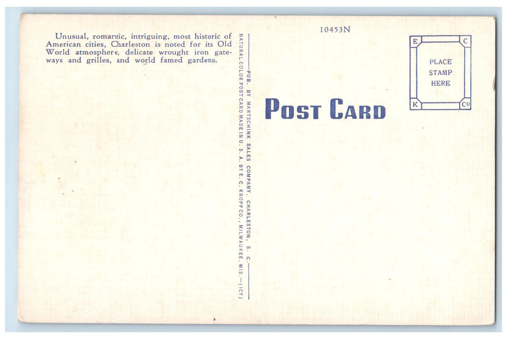 c1950's The Smyth Gateway On Legare St. View Columbia South Carolina SC Postcard