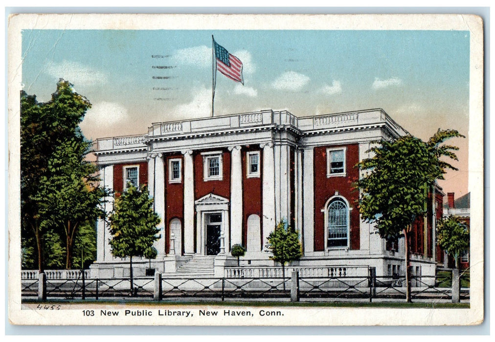 c1940's New Public Exterior Roadside Library New Haven Connecticut CT Postcard