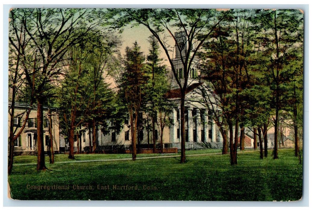 1912 Congregational Church Exterior East Hartford Connecticut CT Trees Postcard