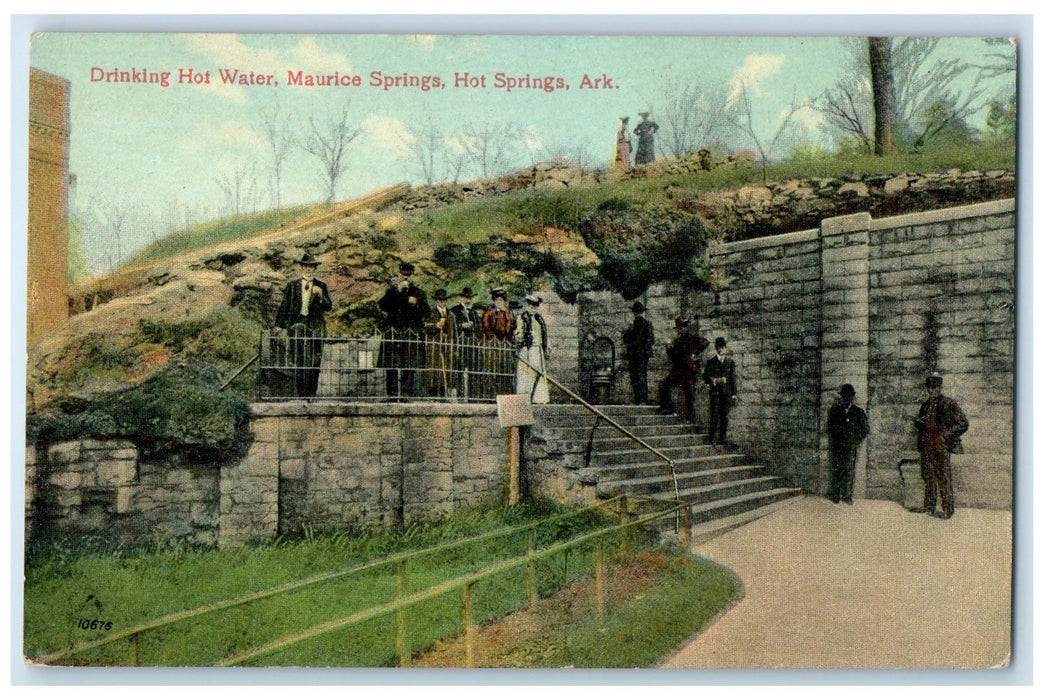 c1910 Drinking Hot Water Maurice Springs People Hot Springs Arkansas AR Postcard