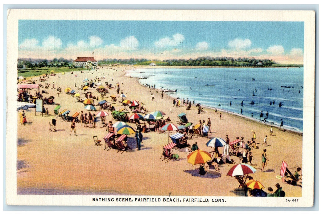 1938 Bathing Scene Fairfield Beach Fairfield Connecticut CT Posted Wave Postcard