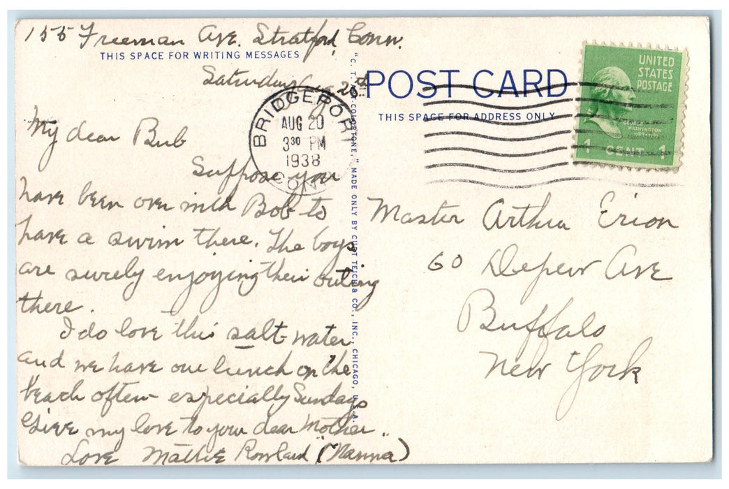 1938 Bathing Scene Fairfield Beach Fairfield Connecticut CT Posted Wave Postcard