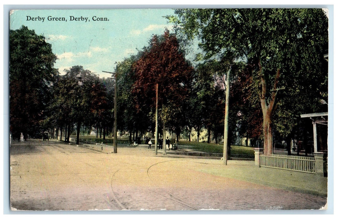 1911 Derby Green People And Trees Scene Derby Connecticut CT Posted Postcard
