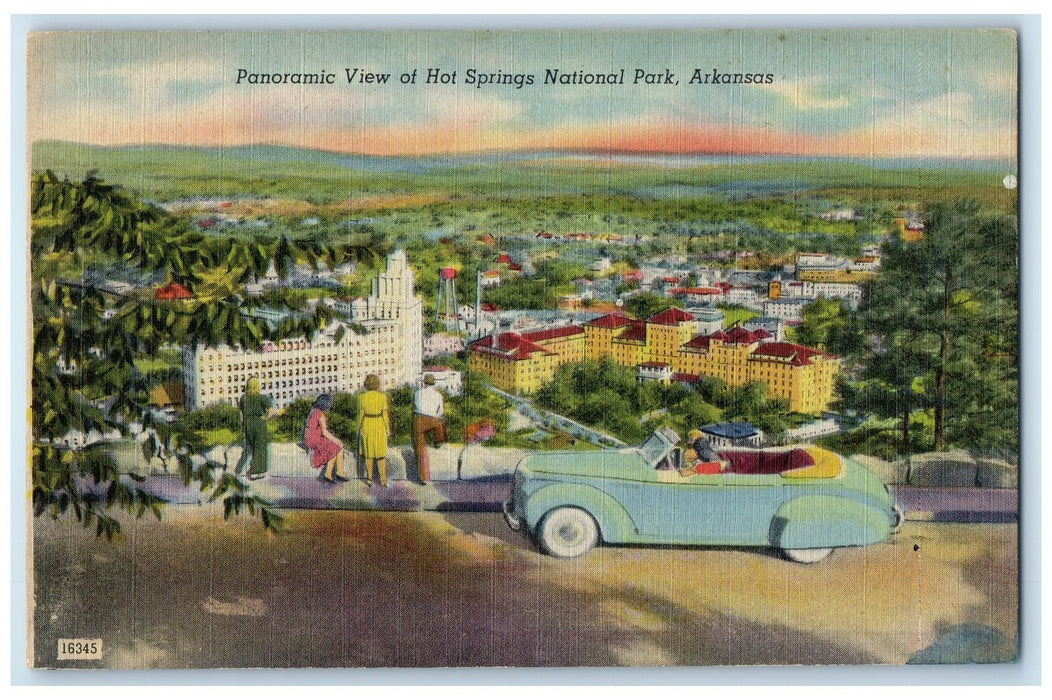 c1940 Panoramic View Of Hot Springs National Park Tourists Arkansas AR Postcard