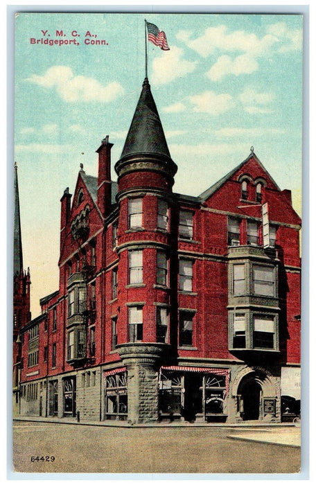 c1920's Y. M. C. A. Building Bridgeport Connecticut CT Unposted Flag Postcard