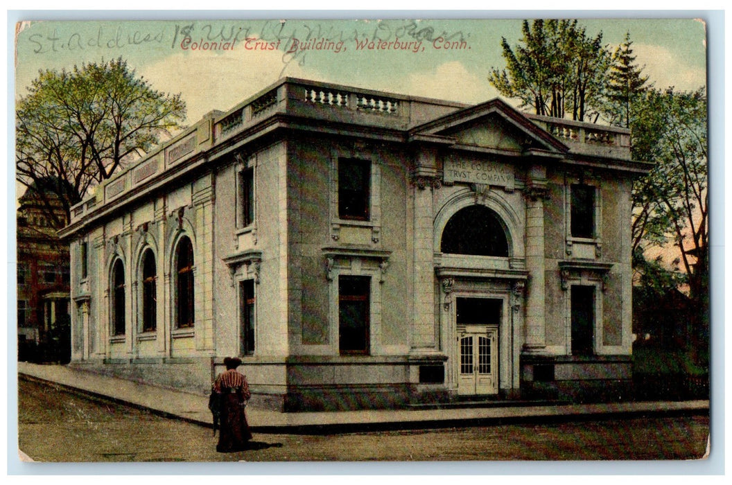 1917 Colonial Trust Building Exterior Waterbury Connecticut CT Posted Postcard