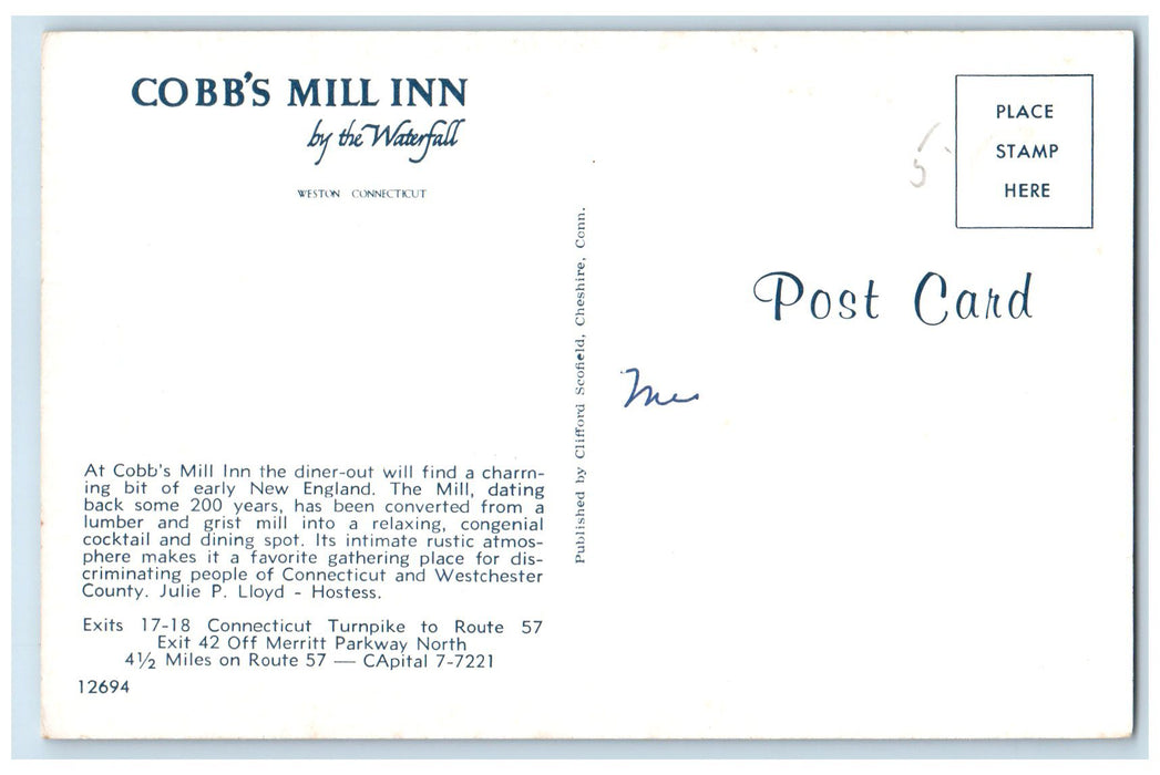 c1960s Cobb's Mill Inn Exterior Westchester County Connecticut CT Trees Postcard