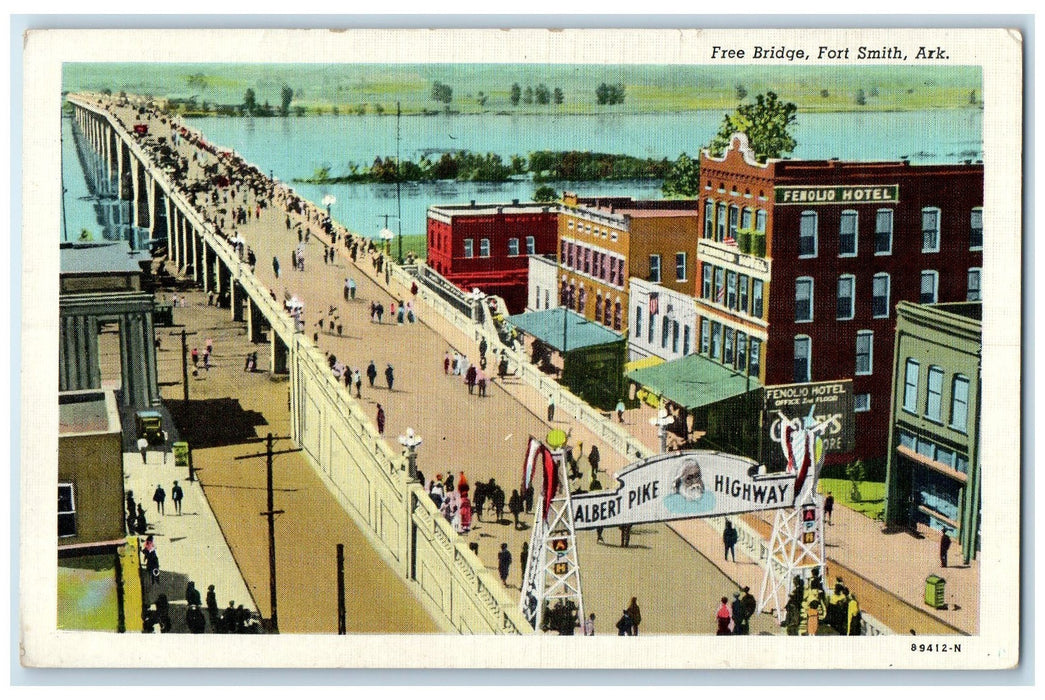 c1920's Free Bridge Crowd Tourists Lake River Fort Smith Arkansas AR Postcard