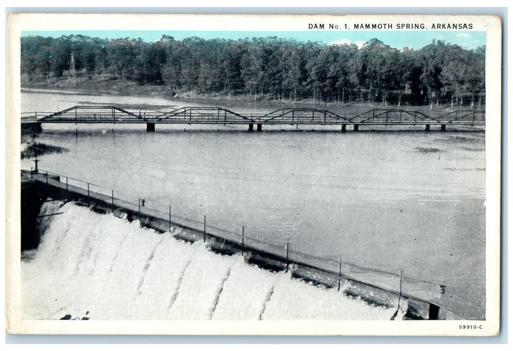 c1920's Dam Truss Water Falls Groves Bridge Mammoth Spring Arkansas AR Postcard