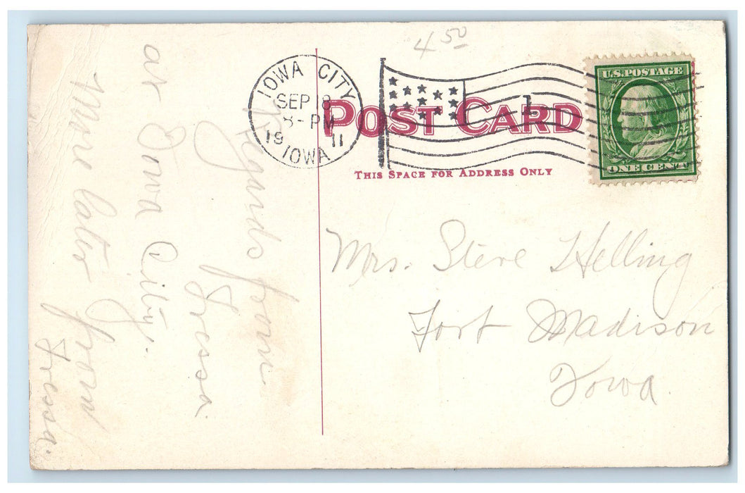 1911 Scene On Iowa River Sunset Trees Iowa City Iowa IA Posted Vintage Postcard