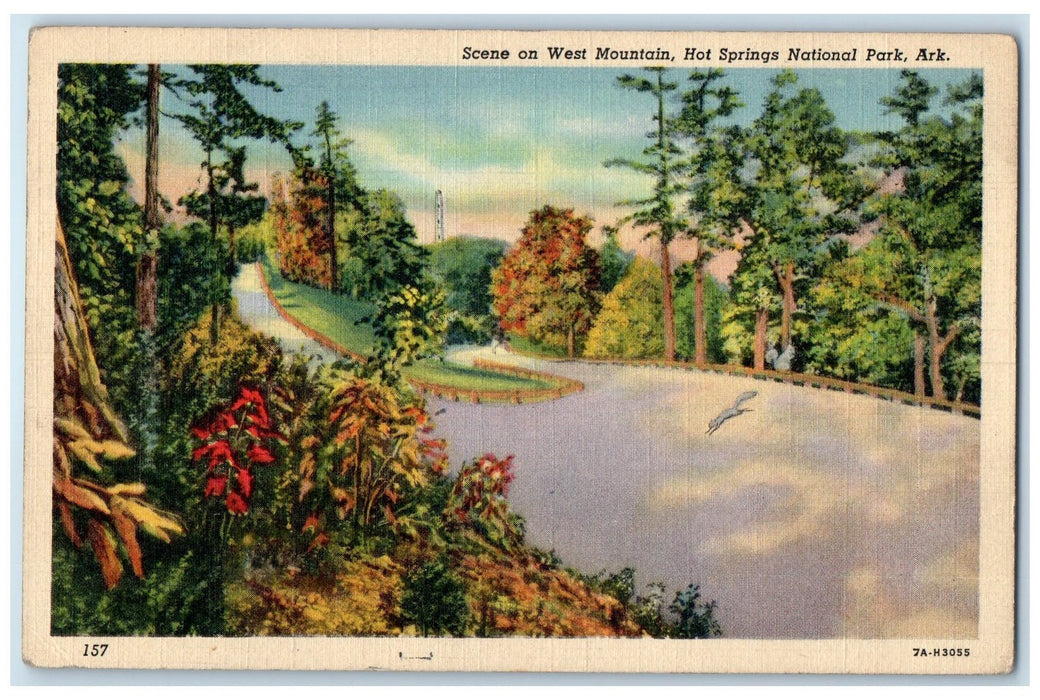 c1940's Scene On West Mountain Two Way Road Hot Springs Arkansas AR Postcard