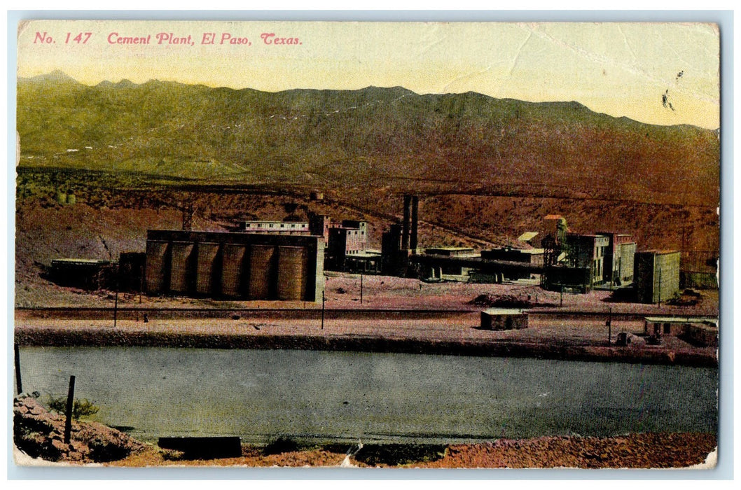 1910 Cement Plant Processing Factory Building Mountain El Paso Texas TX Postcard