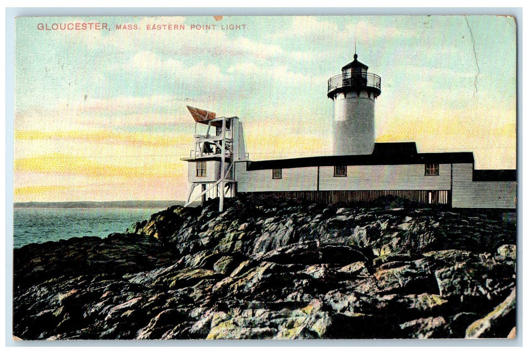 c1910 Eastern Point Light House Rock Footer Gloucester Massachusetts MA Postcard