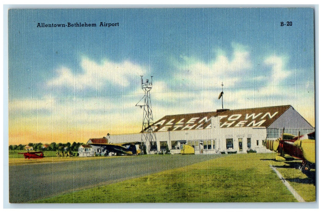 c1940's Airport Runway Radar Tower Allentown Bethlehem Pennsylvania PA Postcard