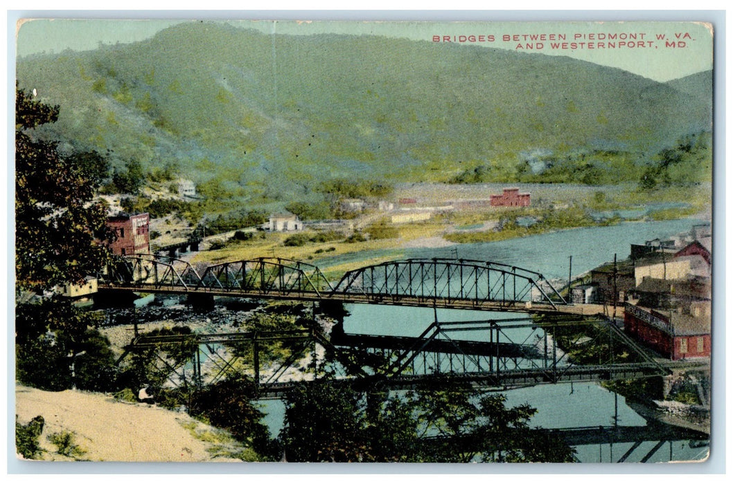 1915 Bridges Between Piedmont West Virginia And Westernport Maryland MD Postcard