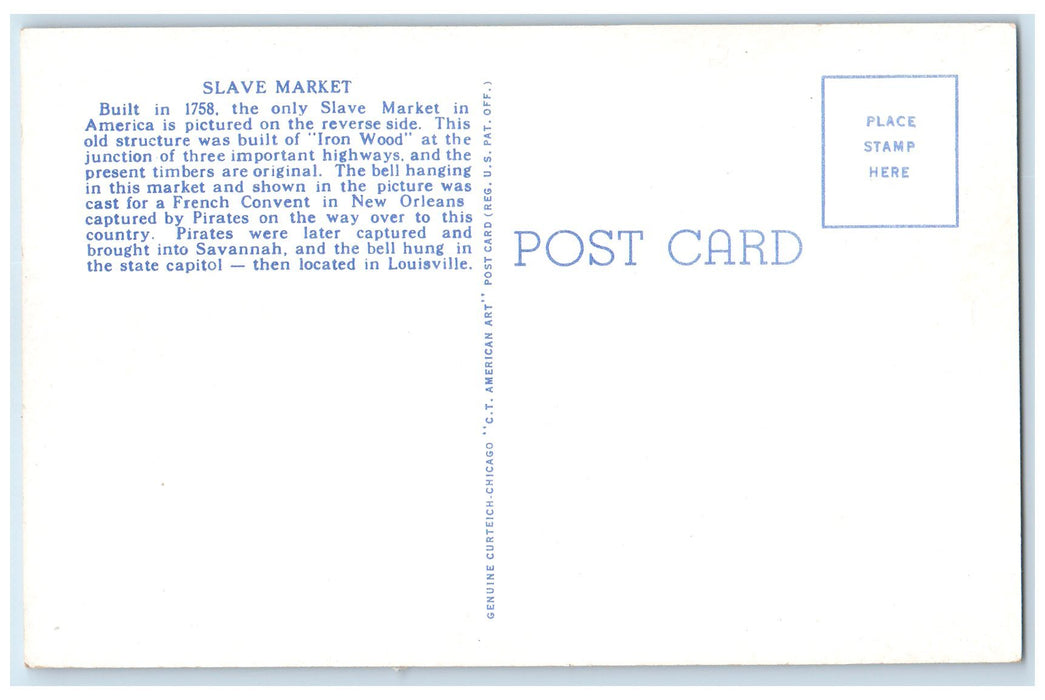 c1920 Old Slave Market Built 1758 Building Tower Louisville Georgia GA Postcard