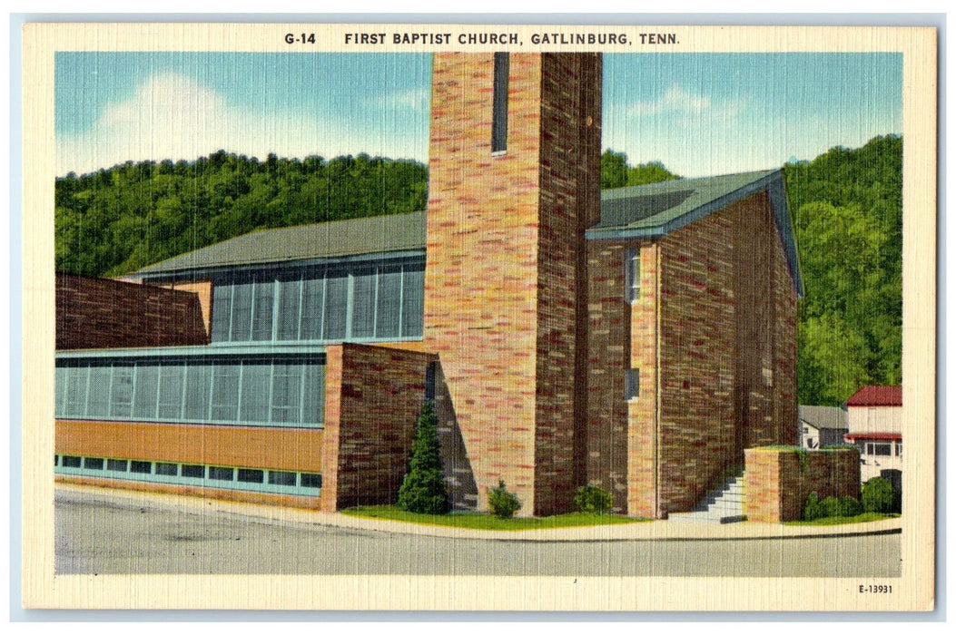 c1940 First Baptist Church Building Entrance Gatlinburg Tennessee TN Postcard