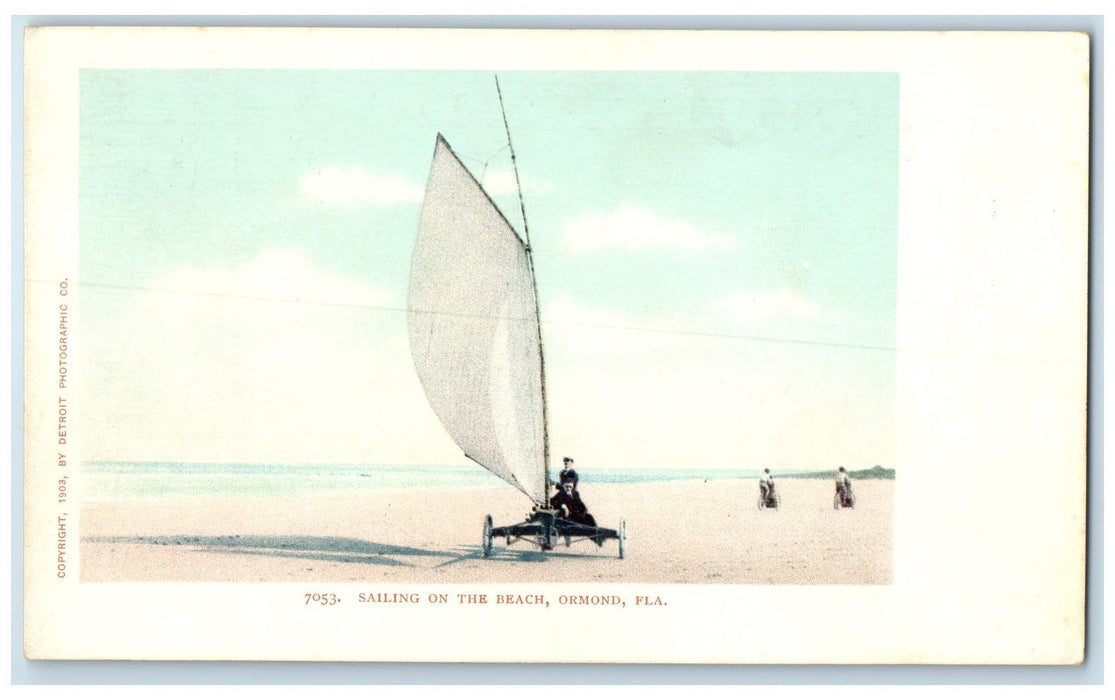 c1905 Sailing On The Beach Bicycle Seashore Ormond Florida Unposted Postcard