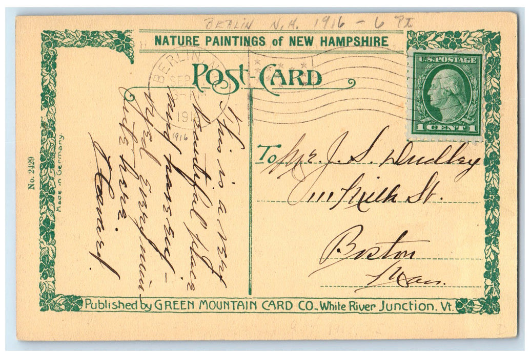 1918 The Snow Cross On Mt. Lafayette White Mts. New Hampshire NH posted Postcard