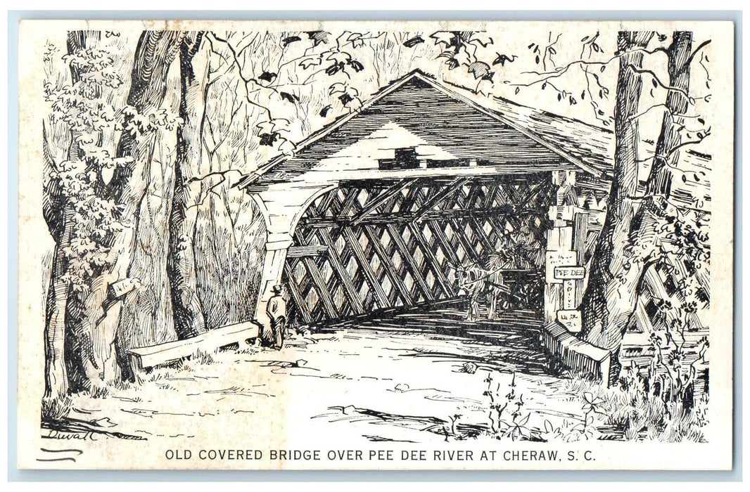 c1920 Old Covered Bridge Over Pee Dee River At Cheraw South Carolina SC Postcard