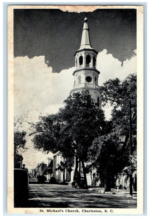 c1920 St. Michael's Church Building Tower Charleston South Carolina SC Postcard