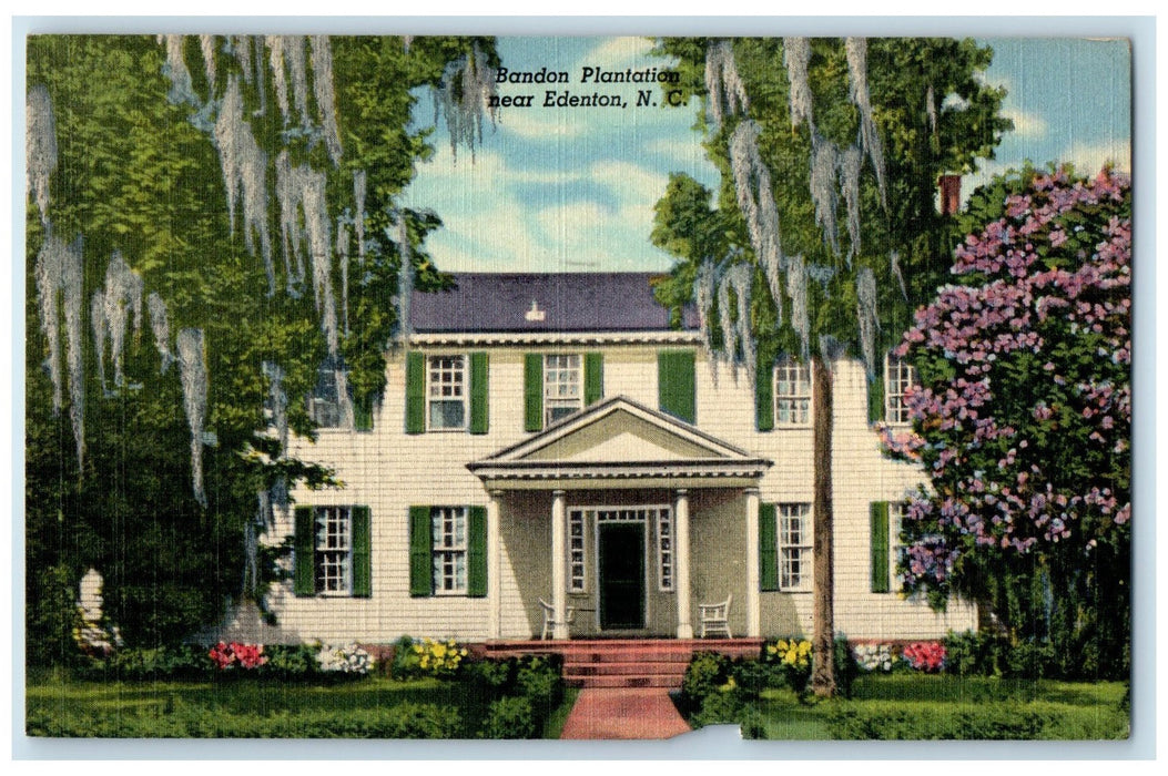 1955 Bandon Plantation Building Porch Garden Edenton North Carolina NC Postcard