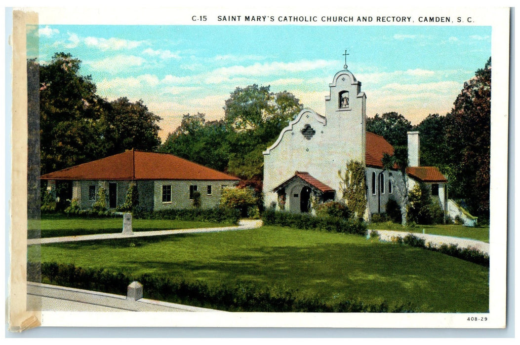 c1920's Saint Mary's Catholic Church & Rectory Camden South Carolina SC Postcard