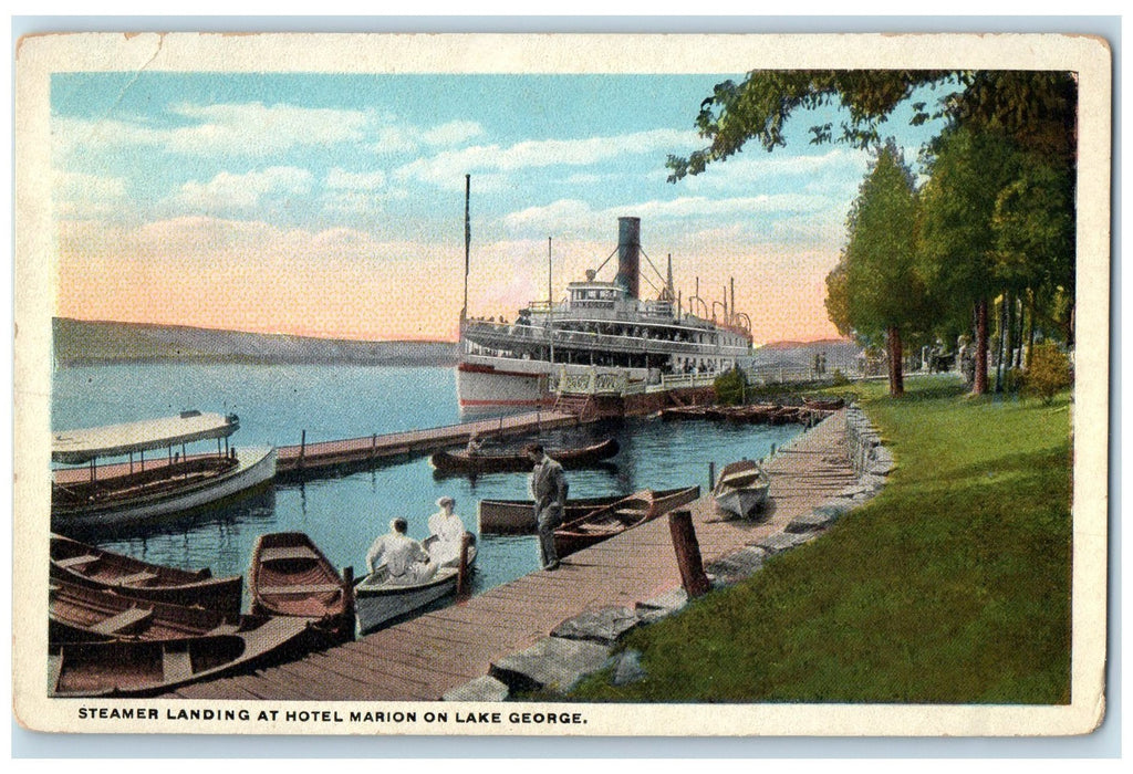 c1920's Steamer Landing At Hotel Marion Ship On Lake George New York NY Postcard