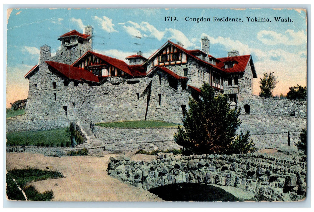 1919 Congdon Residence House Home Bridge Dirt Road Yakima Washington WA Postcard