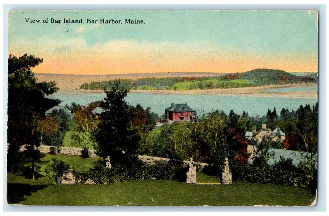 1920's View Of  Bar Island Building Trees Island Bar Harbor Maine ME Postcard