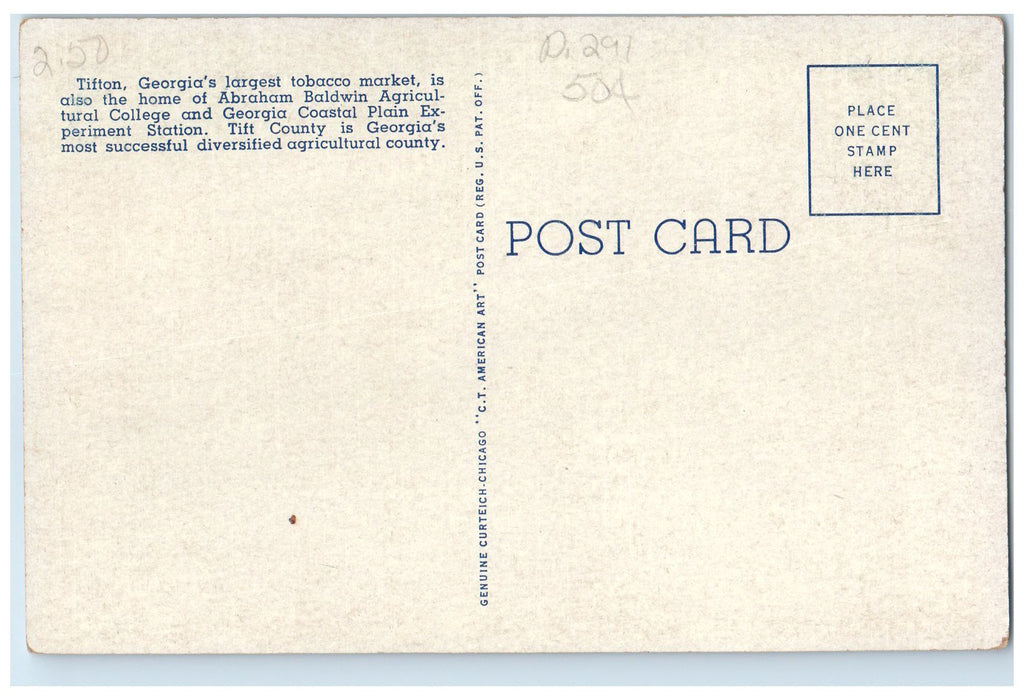 c1920's Junior High School Campus Building Dirt Road Tifton Georgia GA Postcard